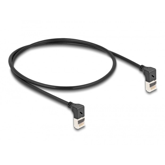 Load image into Gallery viewer, Delock rj45 network cable cat.6a s ftp slim 90° upwards upwards angled 0.5 m kabel (zwart)
