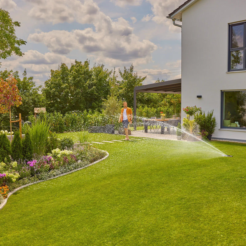 Load image into Gallery viewer, Gardena complete set pipeline irrigatiesysteem aquaprecise op zonne-energie voor gazon sprinklersysteem (grijs turquoise)
