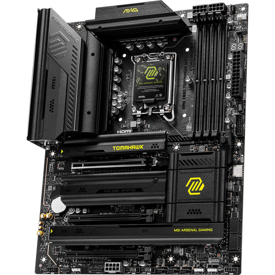 Msi mag z890 tomahawk wifi socket 1851 moederbord (zwart geel, raid, 5gb-lan, wi-fi 7, bt, sound, atx)