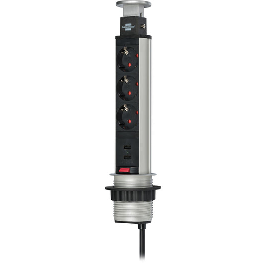 Brennenstuhl tower power stekkerdoos met usb stekkerdoos (zilver zwart)
