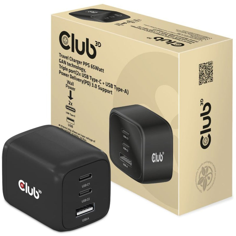 Load image into Gallery viewer, Club 3d travel charger 65w gan (zwart)
