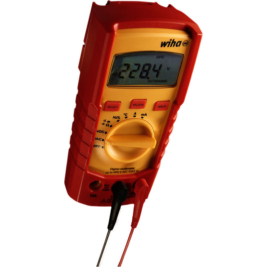 Wiha digitale multimeter tot 600 v ac, cat iv meetapparaat (rood geel)