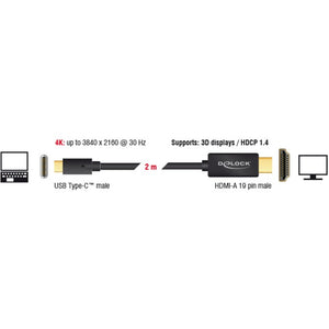 Delock usb-c (male) > hdmi (male) (dp alt mode) kabel (zwart, 2 meter, 4k 30 hz)