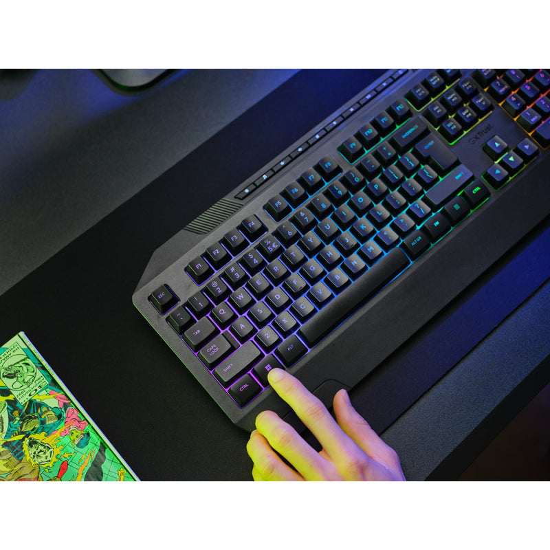 Load image into Gallery viewer, Trust gxt 836 evocx rgb gaming toetsenbord (zwart, us lay-out (qwerty), membraan, 100%, rgb)
