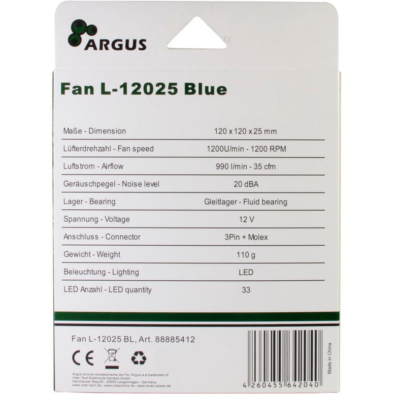 Chargez l'image dans la visionneuse de la galerie, Inter-tech l-12025 120x120x25mm case fan (zwart blauw, 120 x 120 x 25 mm)
