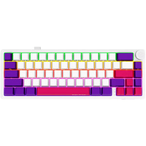 Lorgar kbp70mw rgb mechanisch gaming toetsenbord (wit, us lay-out (qwerty), logar toxic purple, 65%, rgb, hot-swappable, pbt double-shot, bluetooth | 2.4ghz | usb)