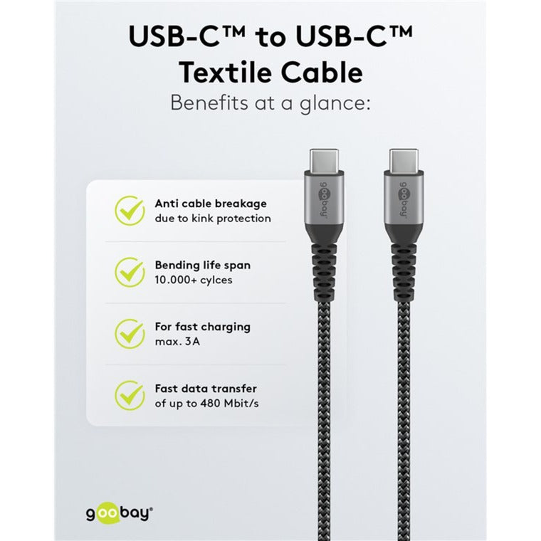 Load image into Gallery viewer, Goobay usb-c snellader nano (65 w) en usb-c textielkabel (zwart, 1 meter)
