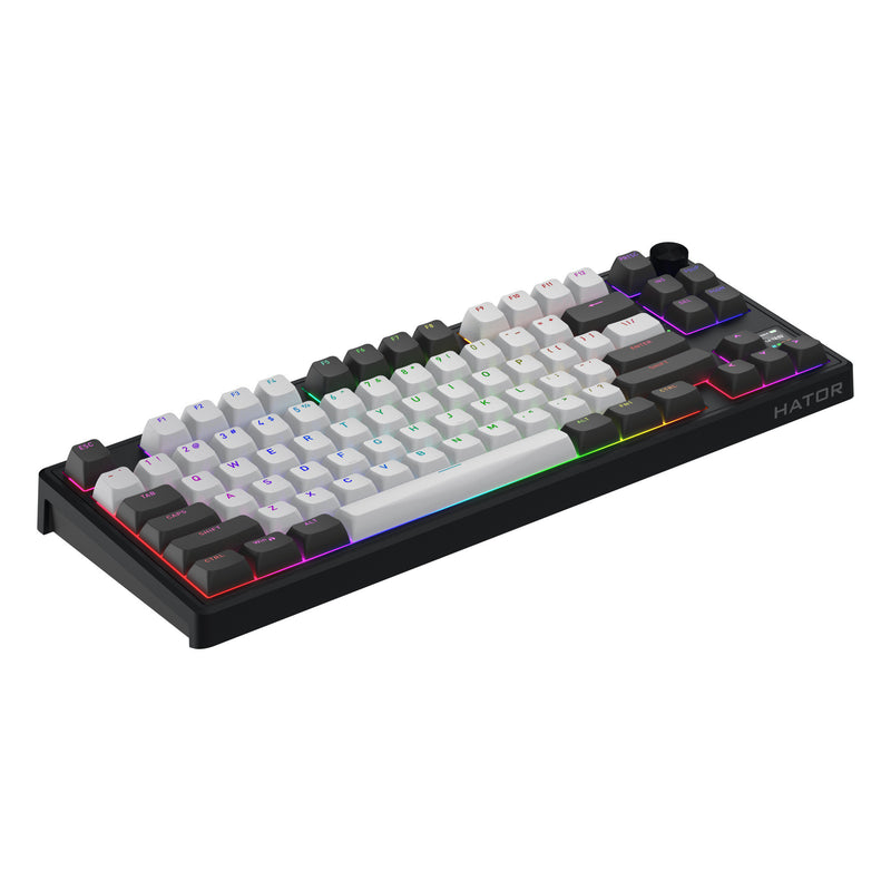 Chargez l'image dans la visionneuse de la galerie, Hator skyfall pro wireless rgb mechanisch gaming toetsenbord (zwart, us lay-out (qwerty), hator aurum vanilla silent, 80% (tkl), rgb, double-shot pbt, hot-swap, 2.4ghz | bluetooth | usb-c)
