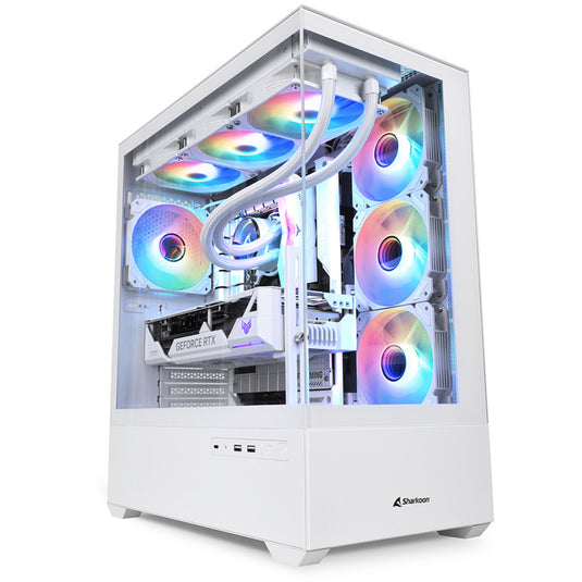 Sharkoon ak6 rgb midi tower behuizing (wit | 2x usb-a | 1x usb-c | rgb | tempered glass)
