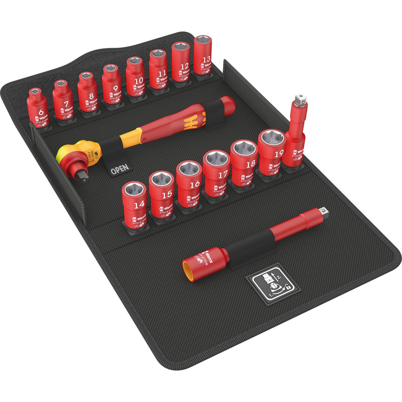 Load image into Gallery viewer, Wera 8100 sb vde 1 zyklop ratelset gereedschapsset (rood geel, 17-delig, geïsoleerd, voorzien van omschakelpal, 3 8 aandrijving, metrisch)
