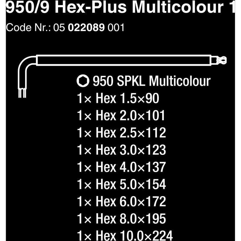 Load image into Gallery viewer, Wera 950 9 hex-plus multicolour 1 stiftsleutelset, metrisch, blacklaser (9-delig)
