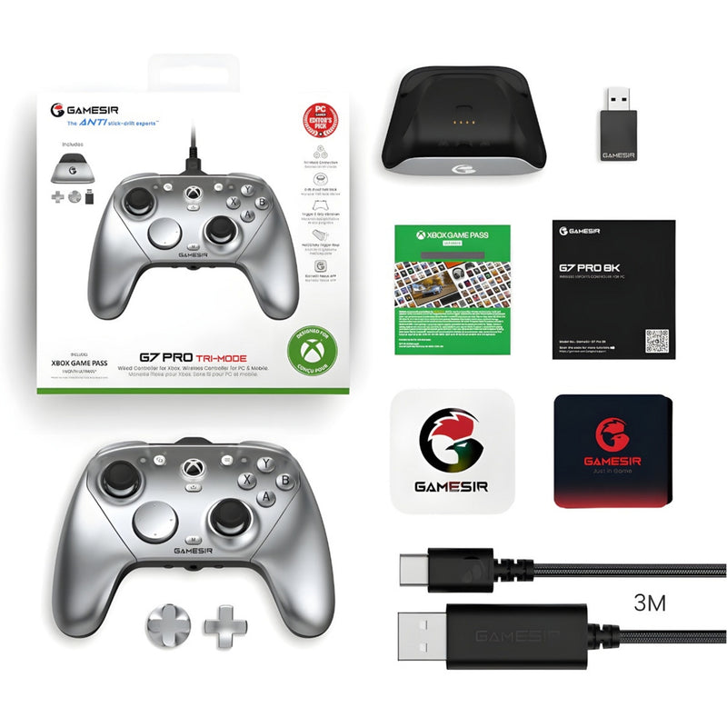 Afbeelding laden in galerijviewer, Gamesir g7 pro he tri-mode wireless controller - semi silver (zilver, usb 2,4 ghz bluetooth, xbox series x|s, xbox one, pc, android)
