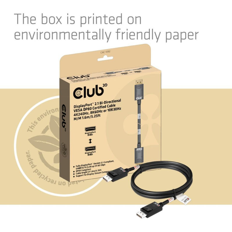 Load image into Gallery viewer, Club 3d displayport 2.1 vesa dp80 gecertificeerde kabel male-male (zwart, 1,6 meter, 8k 240hz, 10k 60hz, 80gbps)
