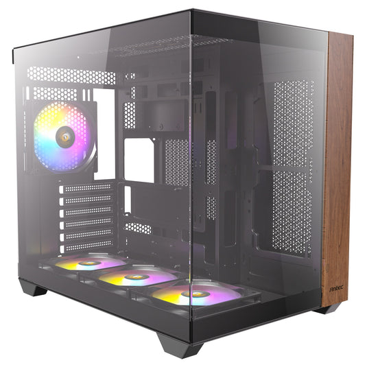 Antec cx800 wood argb midi tower behuizing (zwart houtkleur | 1x usb-a | 1x usb-c | tempered glass)
