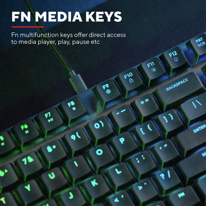 Chargez l'image dans la visionneuse de la galerie, Trust gxt 866 torix mechanisch gaming toetsenbord (zwart, us lay-out (qwerty), huano red, 100%, rgb)
