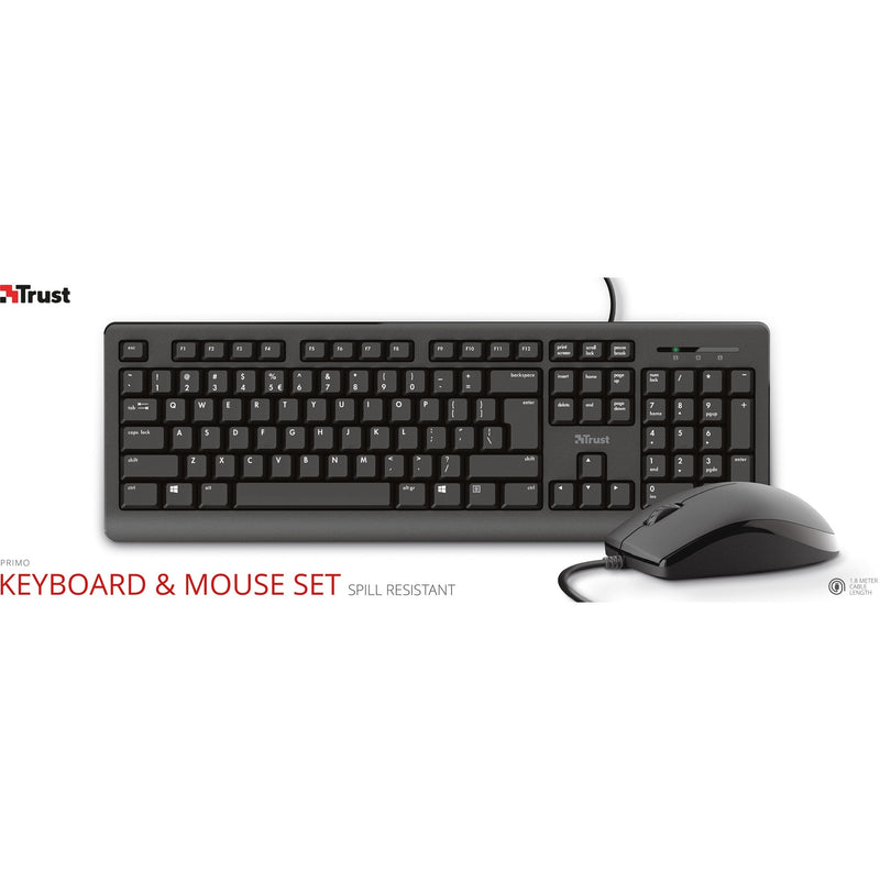 Load image into Gallery viewer, Trust primo keyboard mouse set, desktopset (zwart, us lay-out, membraan)
