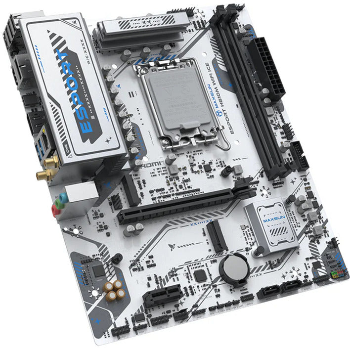 Cargue la imagen en el visor de la galería, Maxsun ms-esport h810m wifi ice socket 1851 moederbord (wit, 2.5 gb-lan, wlan, bt, sound, µatx)
