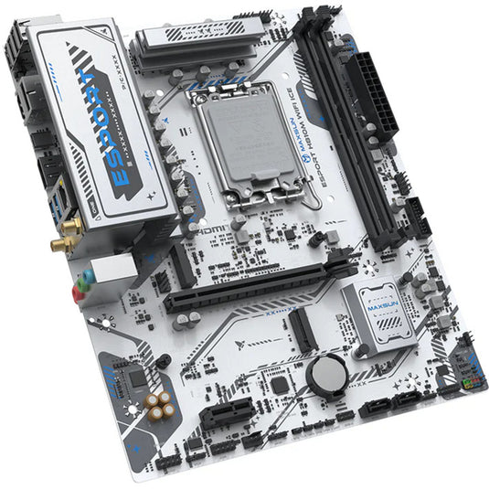 Maxsun ms-esport h810m wifi ice socket 1851 moederbord (wit, 2.5 gb-lan, wlan, bt, sound, µatx)