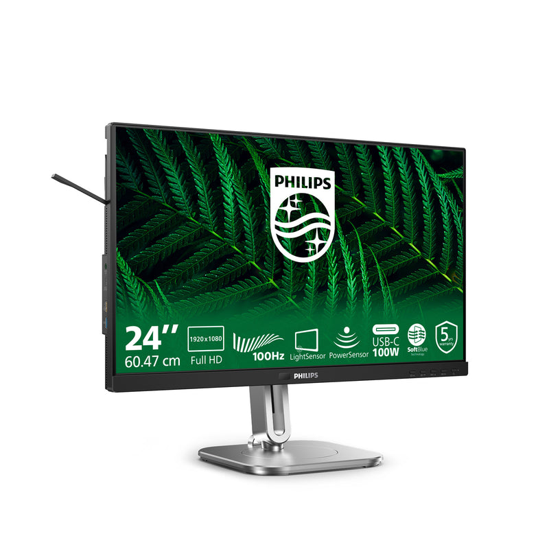 Cargue la imagen en el visor de la galería, Philips 24b2g5301 23.8 monitor (zilver zwart, vga, hdmi, displayport, usb-c, lan, audio, 100 hz)
