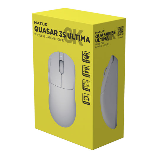Hator quasar 3s ultima 8k wireless gaming muis (wit, 30 000 dpi, 2.4 ghz bluetooth usb)