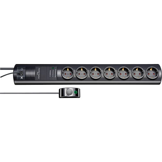 Brennenstuhl primera-tec comfort switch plus 19.500a stekkerdoos met overspanningsbeveiliging 7-voudig zwart 2m h05vv-f 3g1,5 2 permanent, 5 schakelbaar