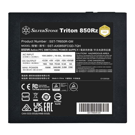 Silverstone triton 850rz modulaire 850 watt voeding (zwart, 1x 12v-2x6, 3x pcie)