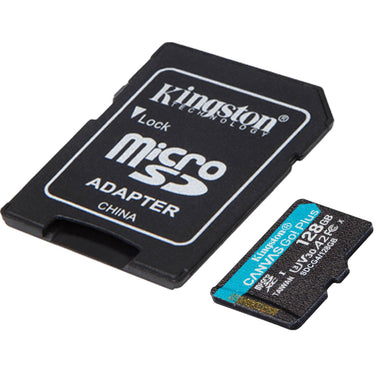 Kingston canvas go! plus microsdxc 128 gb geheugenkaart (zwart, incl. adapter, class 10, uhs-i u3, v30, a2)