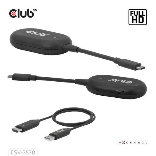 Club 3d wireless usb-c to hdmi transmitter and receiver adapter (zwart)