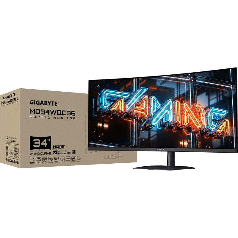 Afbeelding laden in galerijviewer, Gigabyte mo34wqc36 qd-oled 34 curved ultrawide gaming monitor (zwart, 2x hdmi, displayport, usb-a, usb-b, usb-c, 360 hz)
