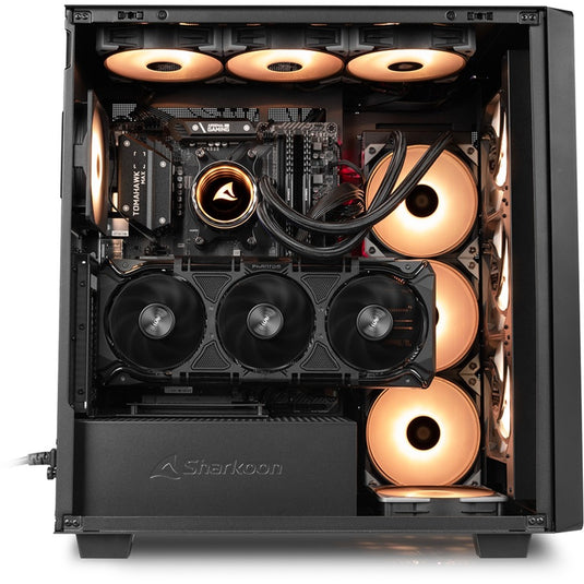 Sharkoon rebel c70m rgb midi tower behuizing (zwart houtkleur | 2x usb-a | 1x usb-c | rgb)