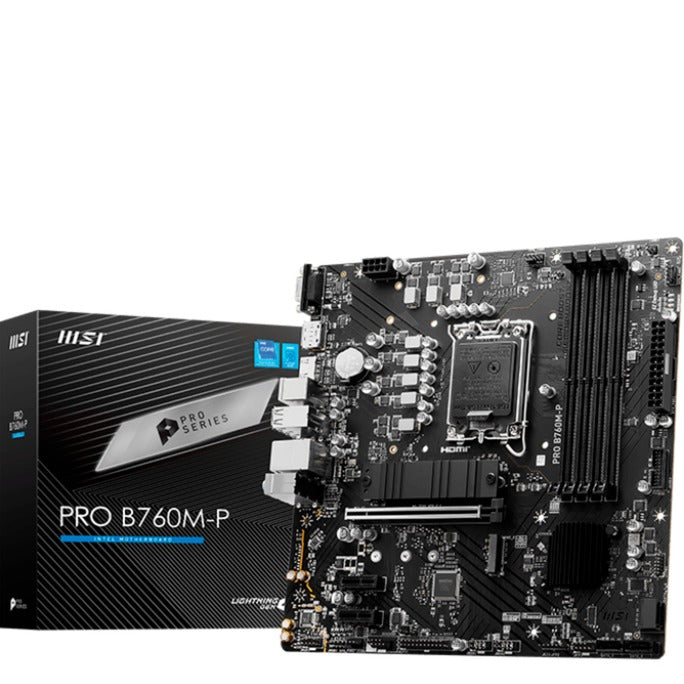 Load image into Gallery viewer, Msi pro b760m-p socket 1700 moederbord (zwart, raid, gb-lan, sound, µatx)
