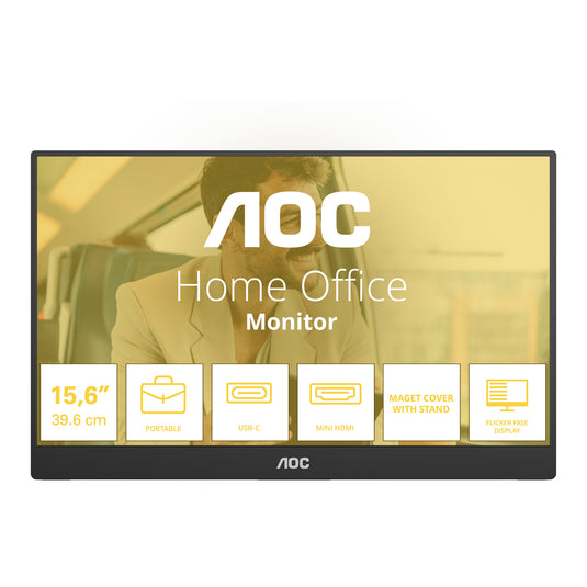 Aoc 16t20e2 15.6 monitor (zwart, 1x mini hdmi, 1x usb-c, audio)
