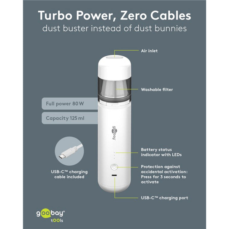 Load image into Gallery viewer, Goobay cordless mini vacuum cleaner advanced handstofzuiger (wit)
