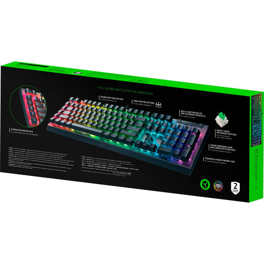 Razer blackwidow v4 x, gaming toetsenbord (zwart, us lay-out, green, rgb leds, doubleshot abs)