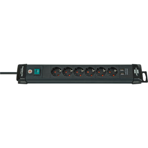 Brennenstuhl premium-line stekkerdoos met usb 6-voudig zwart 3m h05vv-f 3g1,5