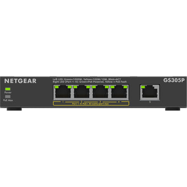 Netgear 5-port poe+ gigabit ethernet soho unmanaged switch (gs305p) (zwart)