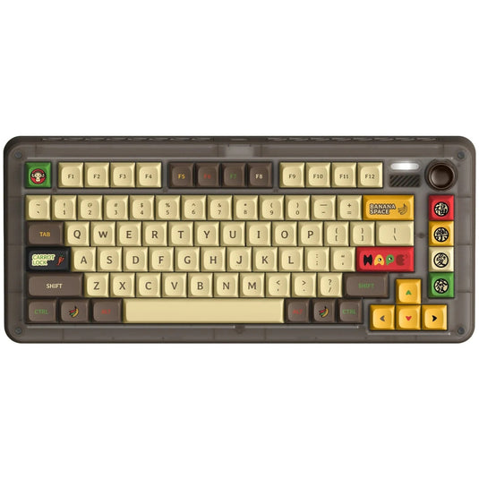Iqunix zx75 happy ape wireless mechanical keyboard, gaming toetsenbord (bruin geel, us lay-out, ttc holy panda, rgb leds, 75%, hot-swappable, double-shot pbt, 2.4ghz | bluetooth 5.1 | usb-c)