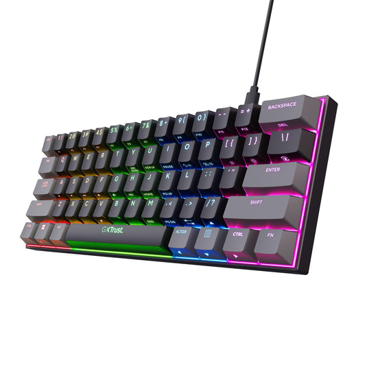 Trust gxt 867 acira 60% mini mechanisch gaming-toetsenbord, gaming toetsenbord (zwart, us lay-out, outemu red, 60%, rgb)