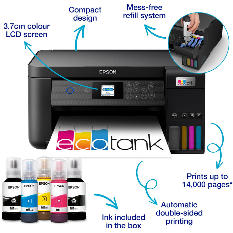Load image into Gallery viewer, Epson ecotank et-2850 a4 multifunctionele wi-fi-printer met inkttank all-in-one inkjetprinter (zwart, scannen, kopiëren, wi-fi, inclusief tot 3 jaar inkt)
