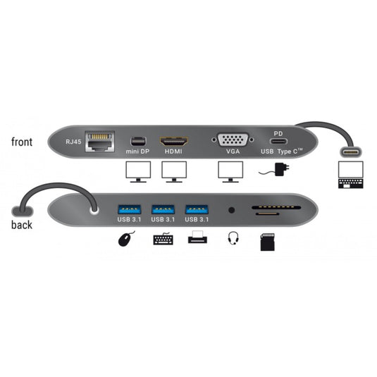 Delock usb type-c 3.1 dockingstation 4k 30 hz (grijs, usb-c, hdmi, sd, usb)