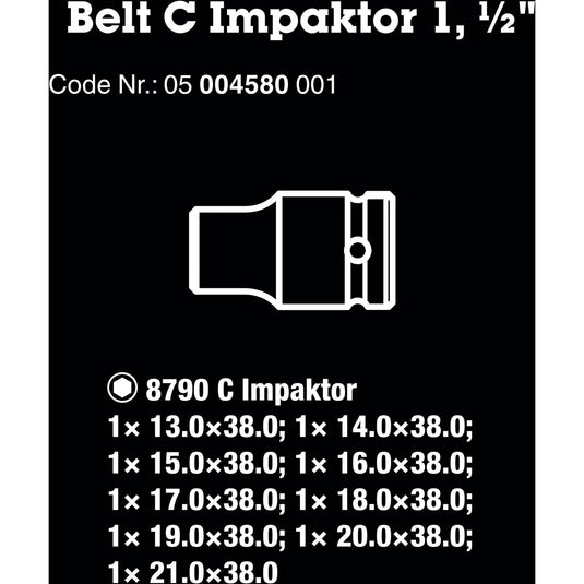 Wera belt c impaktor 1 doppenset, 1 2 dopsleutel (zwart, 9-delig, voor slagmoersleutels)