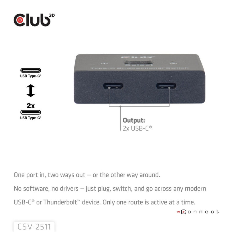 Laden Sie das Bild in Galerie -Viewer, Club 3d usb-c bi-directional video + data + pd switch usb-switch (zwart)
