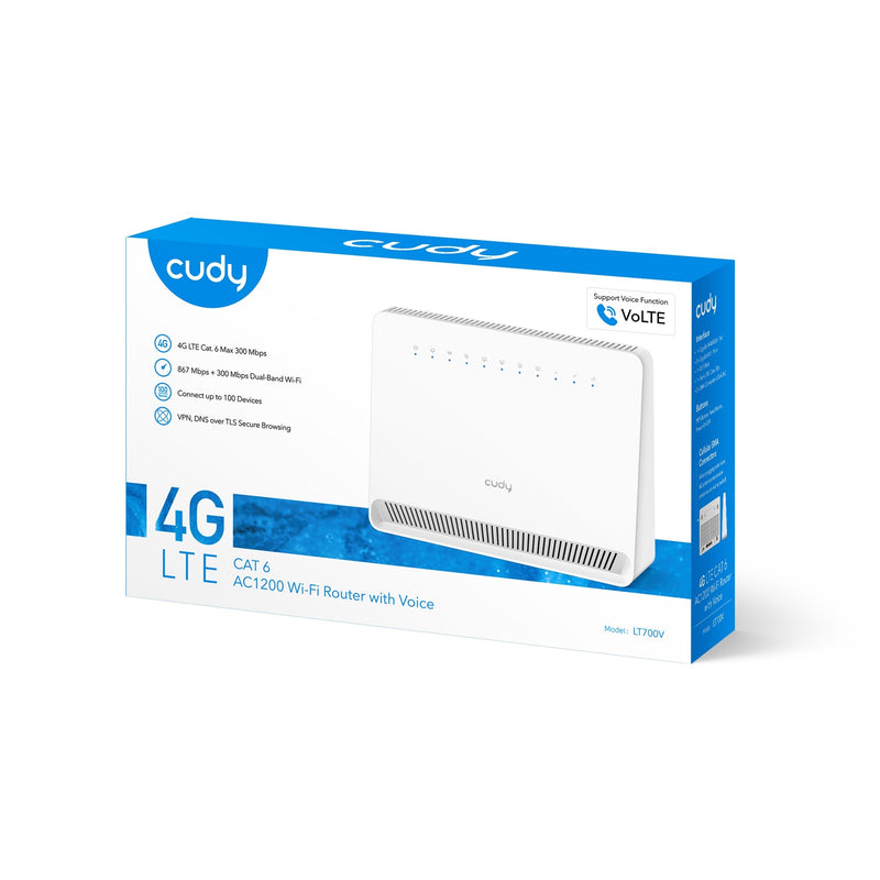 Chargez l'image dans la visionneuse de la galerie, Cudy ac1200 wi-fi 4g lte-cat6 gigabit router lt700v mesh router (wit, mesh, app, nano simslot)
