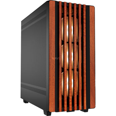 Sharkoon rebel c70m rgb midi tower behuizing (zwart houtkleur | 2x usb-a | 1x usb-c | rgb)