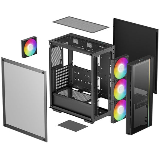 Deepcool matrexx 55 v4 c midi tower behuizing (zwart | 1x usb-a | 1x usb-c | rgb | window)