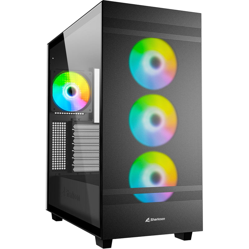 Load image into Gallery viewer, Sharkoon rebel c50 black rgb midi tower behuizing (zwart | 2x usb-a | 1x usb-c | rgb | tempered glass)
