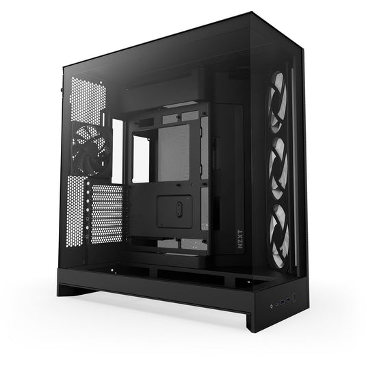 Nzxt h9 flow rgb midi tower behuizing (zwart (mat) | 2x usb-a | 1x usb-c | rgb | tempered glass)