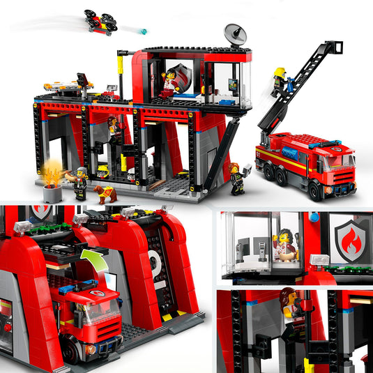 Lego city - brandweerkazerne en brandweerauto constructiespeelgoed (60414)
