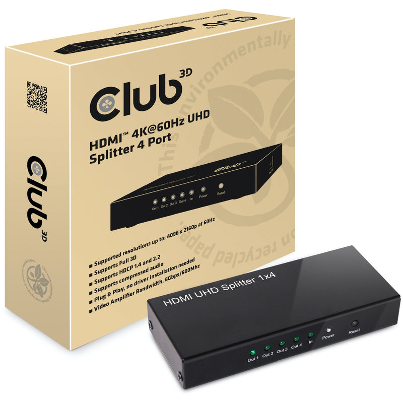 Load image into Gallery viewer, Club 3d hdmi 2.0 uhd splitter 4 ports hdmi splitter (zwart)
