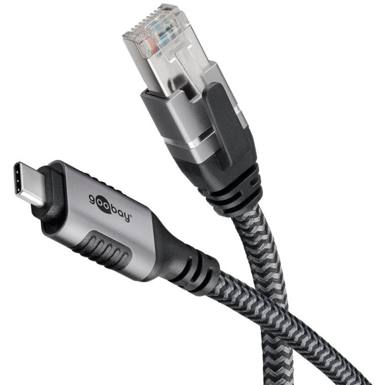 Load image into Gallery viewer, Goobay netwerkadapter usb-c 3.2 gen1 naar rj-45 (zwart zilver, 2 meter)
